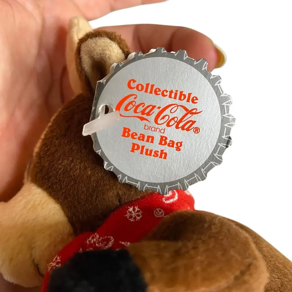 NWT 1998 Coca-Cola Collectible Reindeer Bean Bag Plush holding a Coke Bottle